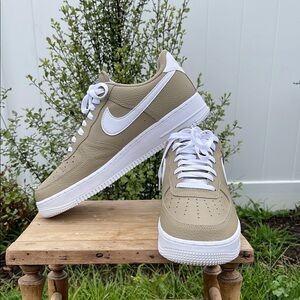 Nike Tan and White Air Force 1 Sneakers